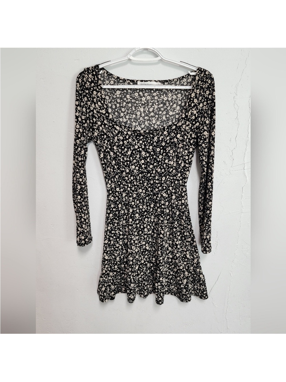 All in Favor Black and White Floral Scoop-Neck Mini Dress